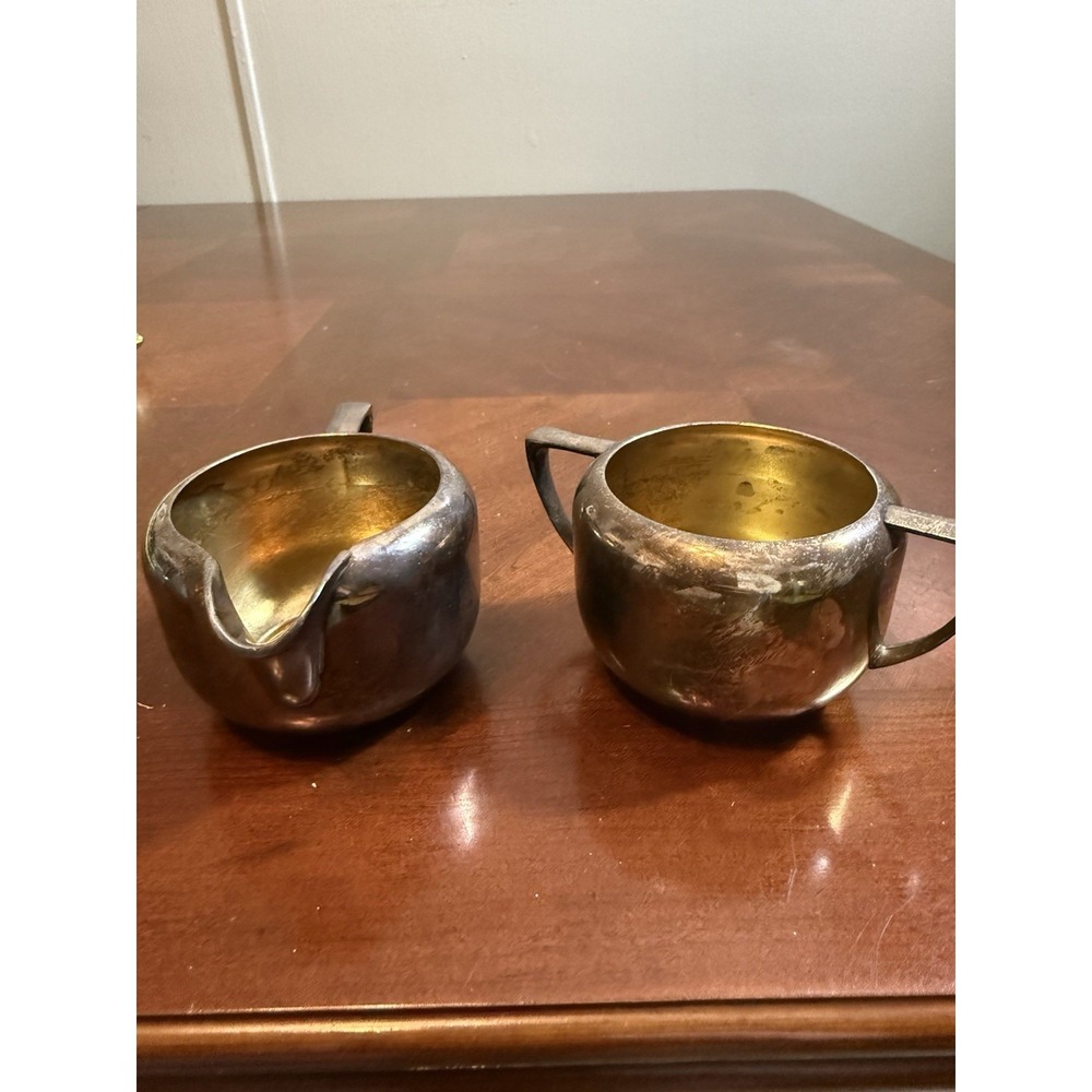 Vtg Oneida Community Tudor Plate Creamer &‎ Sugar Bowl Set Silverplate 1950